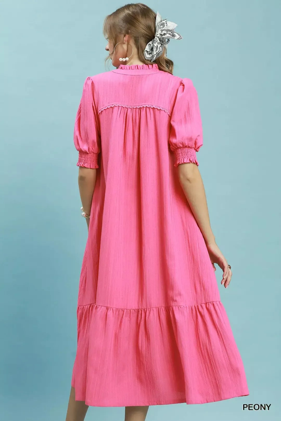 Hazel Blues® | Umgee Textured Puff Sleeve Midi Dress