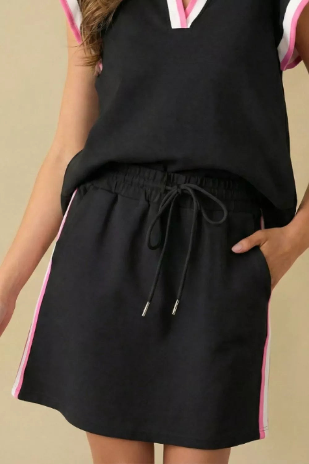 Hazel Blues® | Contrast Trim Cap Sleeve Blouse and Shorts Set