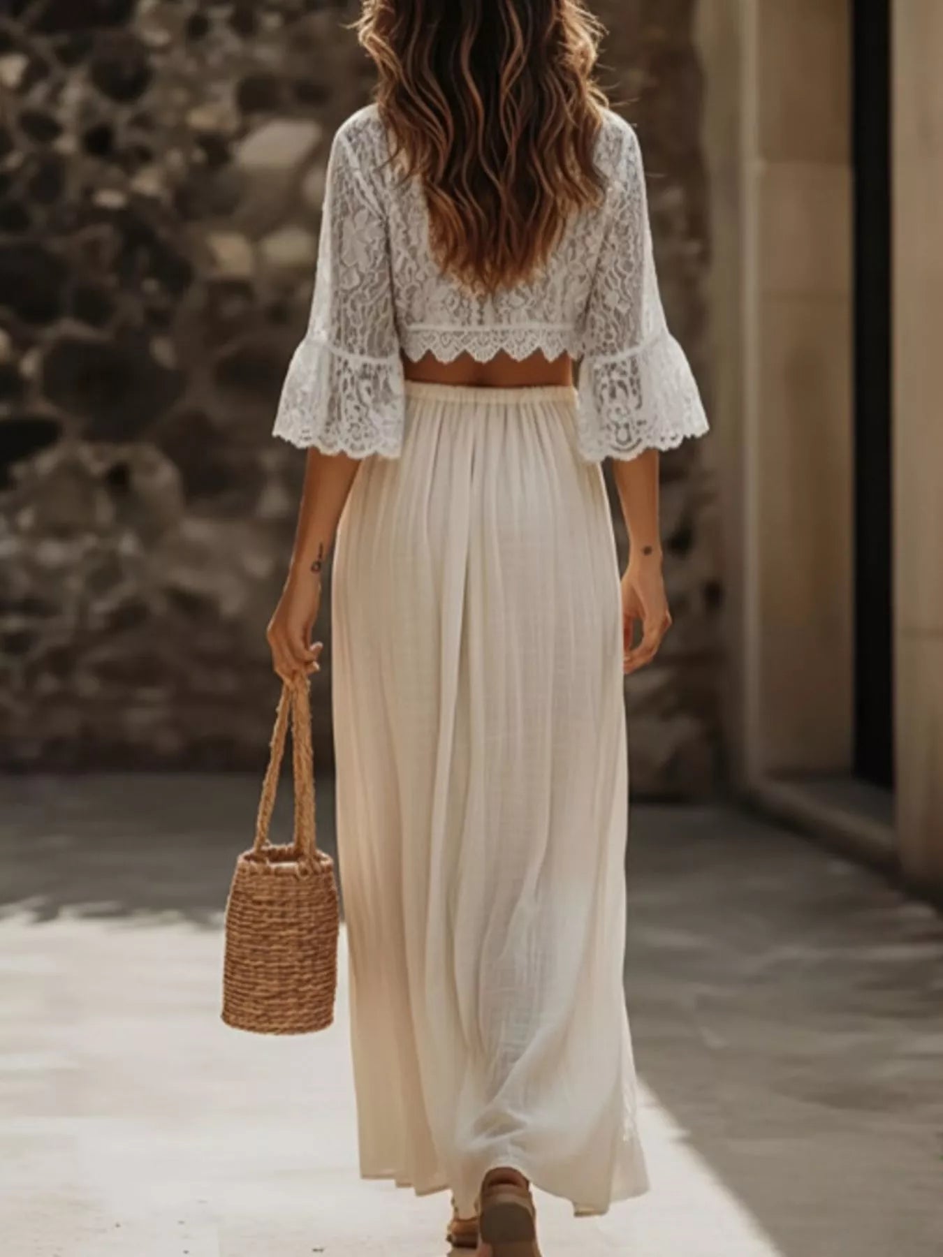 Hazel Blues® | Lace Crop Top and Slit Maxi Skirt Set