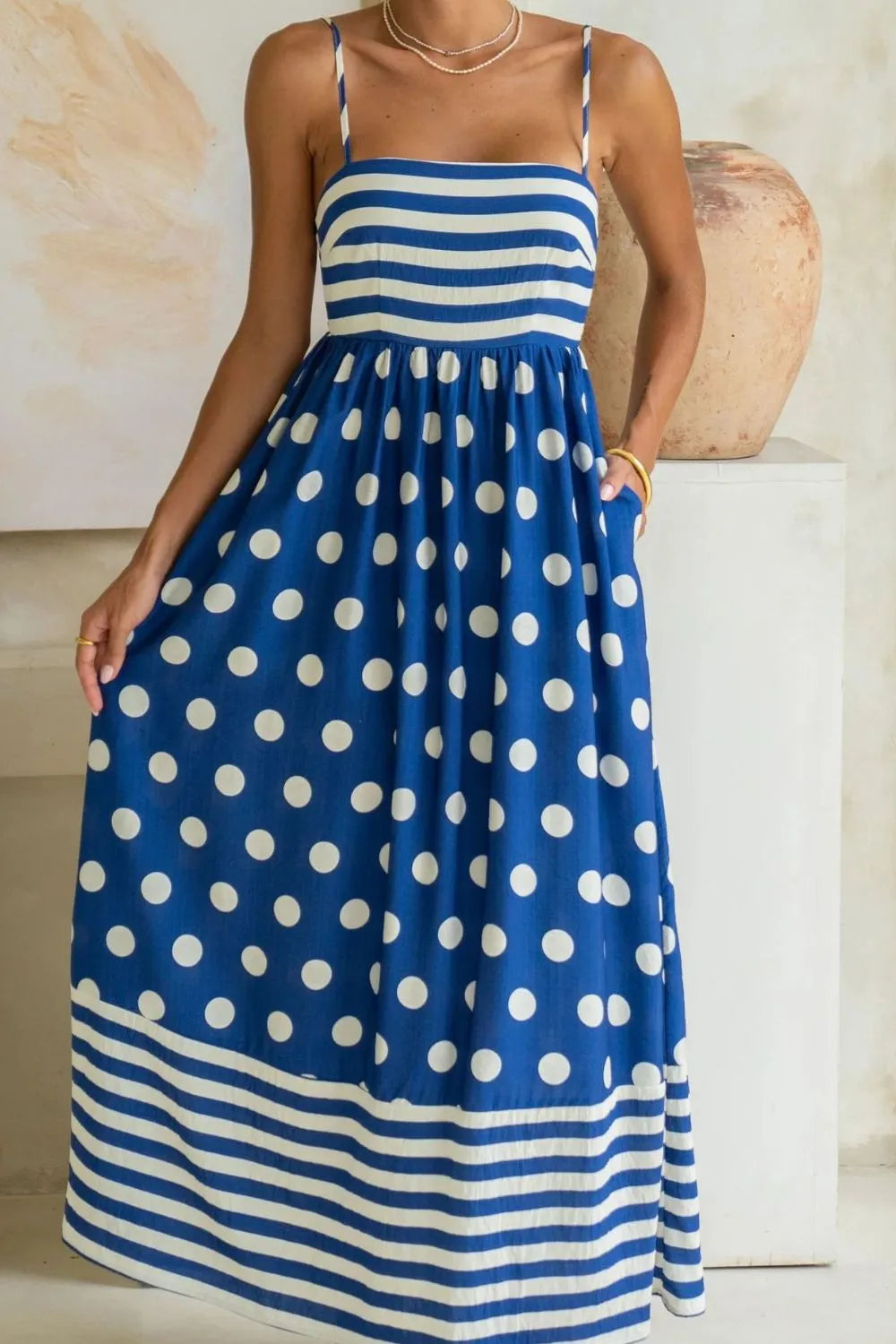Hazel Blues® | Polka Dot Square Neck Cami Dress