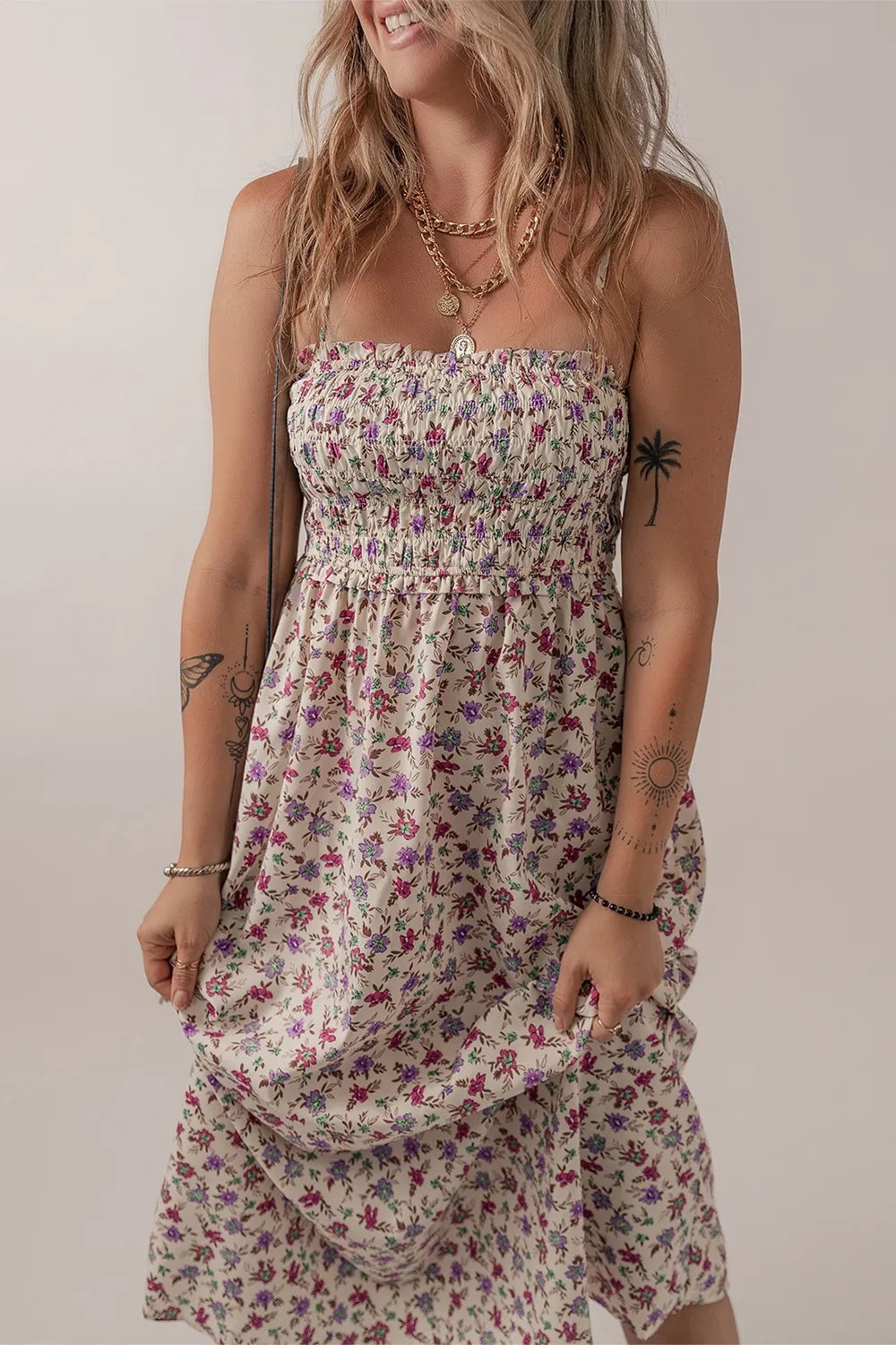 Hazel Blues® | Multicolour Bohemian Ditsy Floral Smocked Fit Flare Sundress