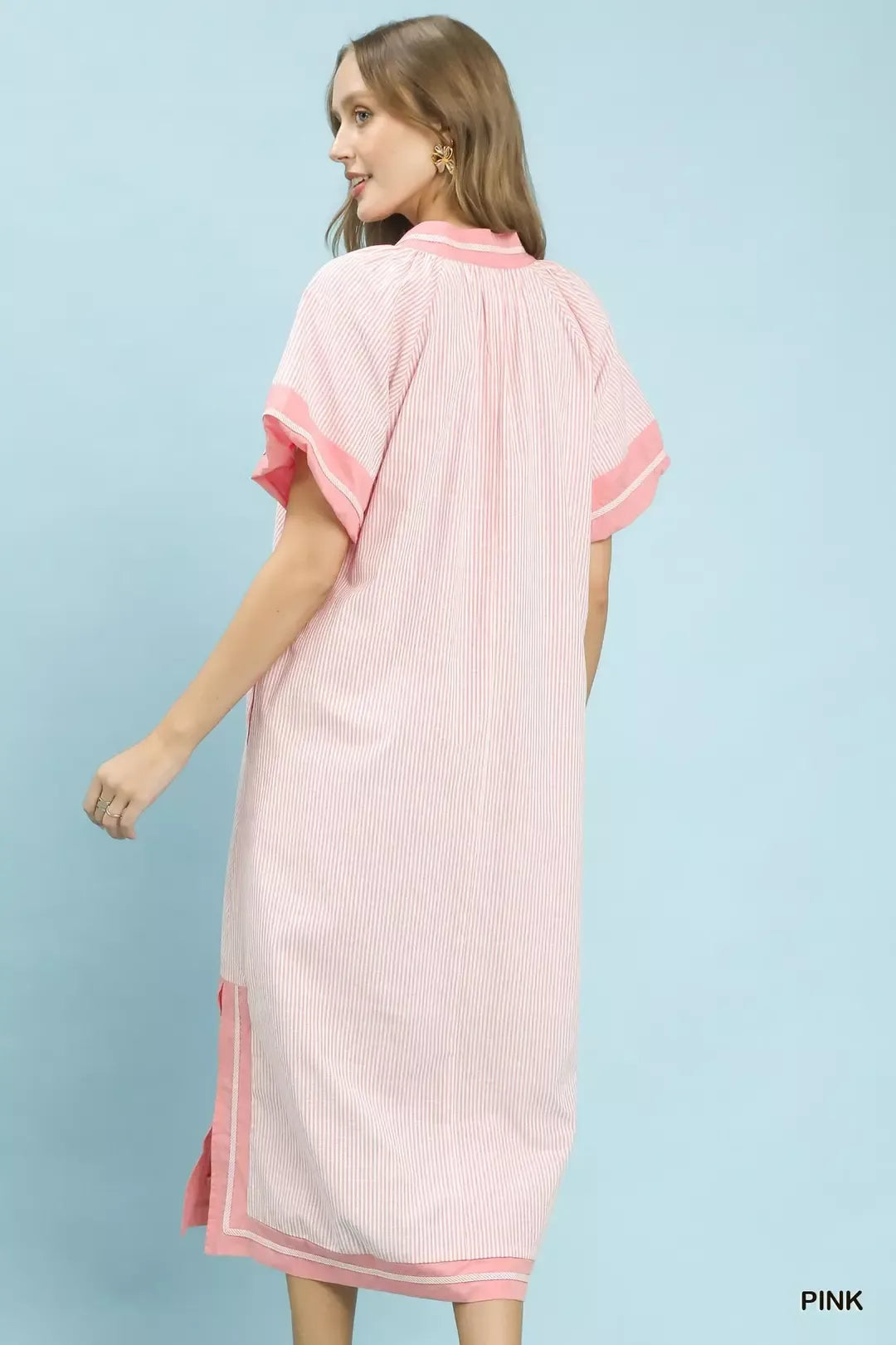 Hazel Blues® | Umgee Pinstripe Contrast Trim Midi Dress