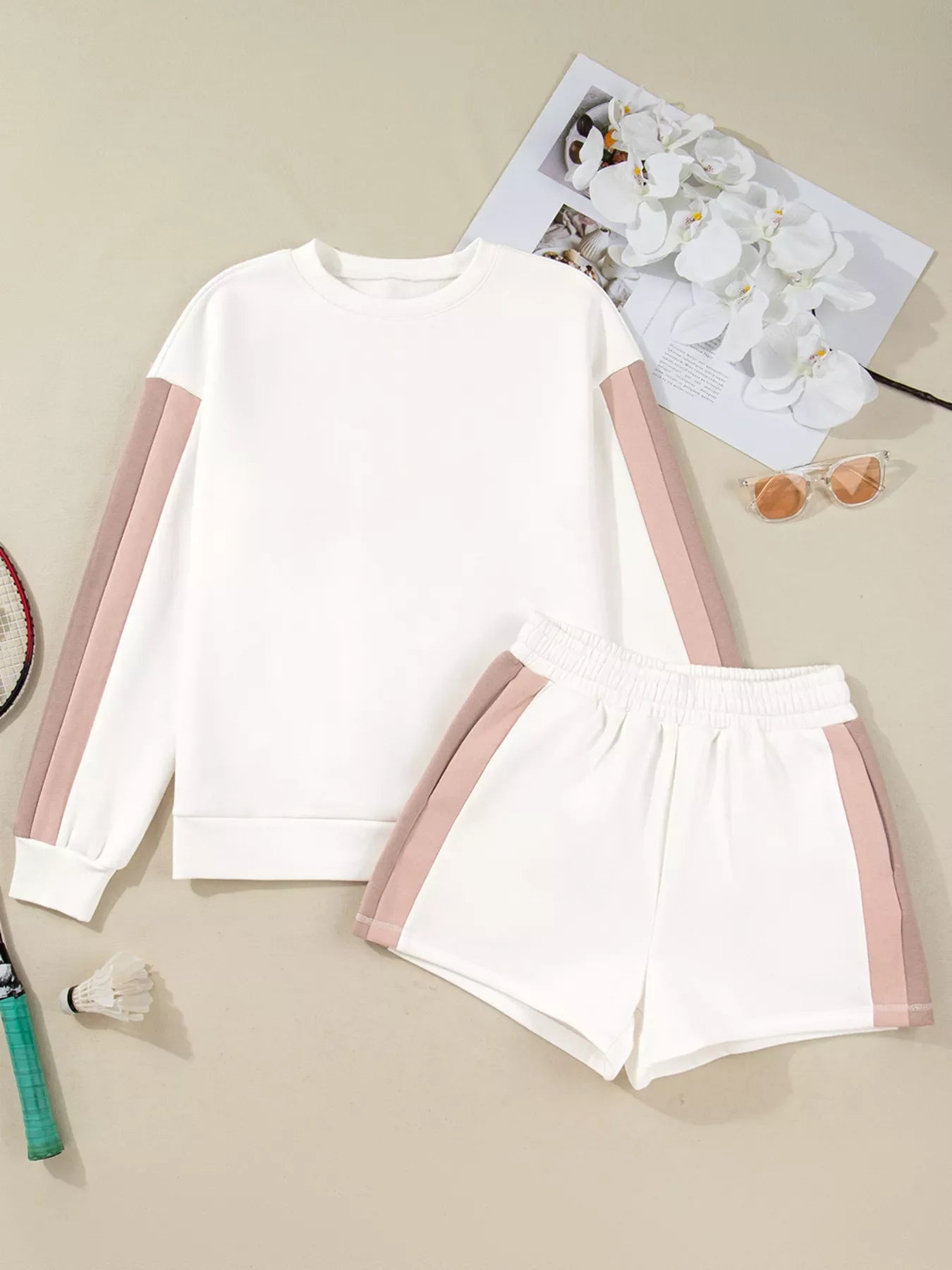 Hazel Blues® | Color Block Patchwork Drop Shoulder Pullover and Shorts Set