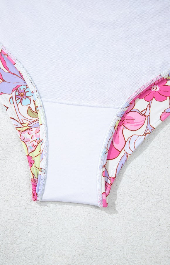 Hazel Blues® | Floral Ruffle Trim Tummy Control One Piece Swimsuit