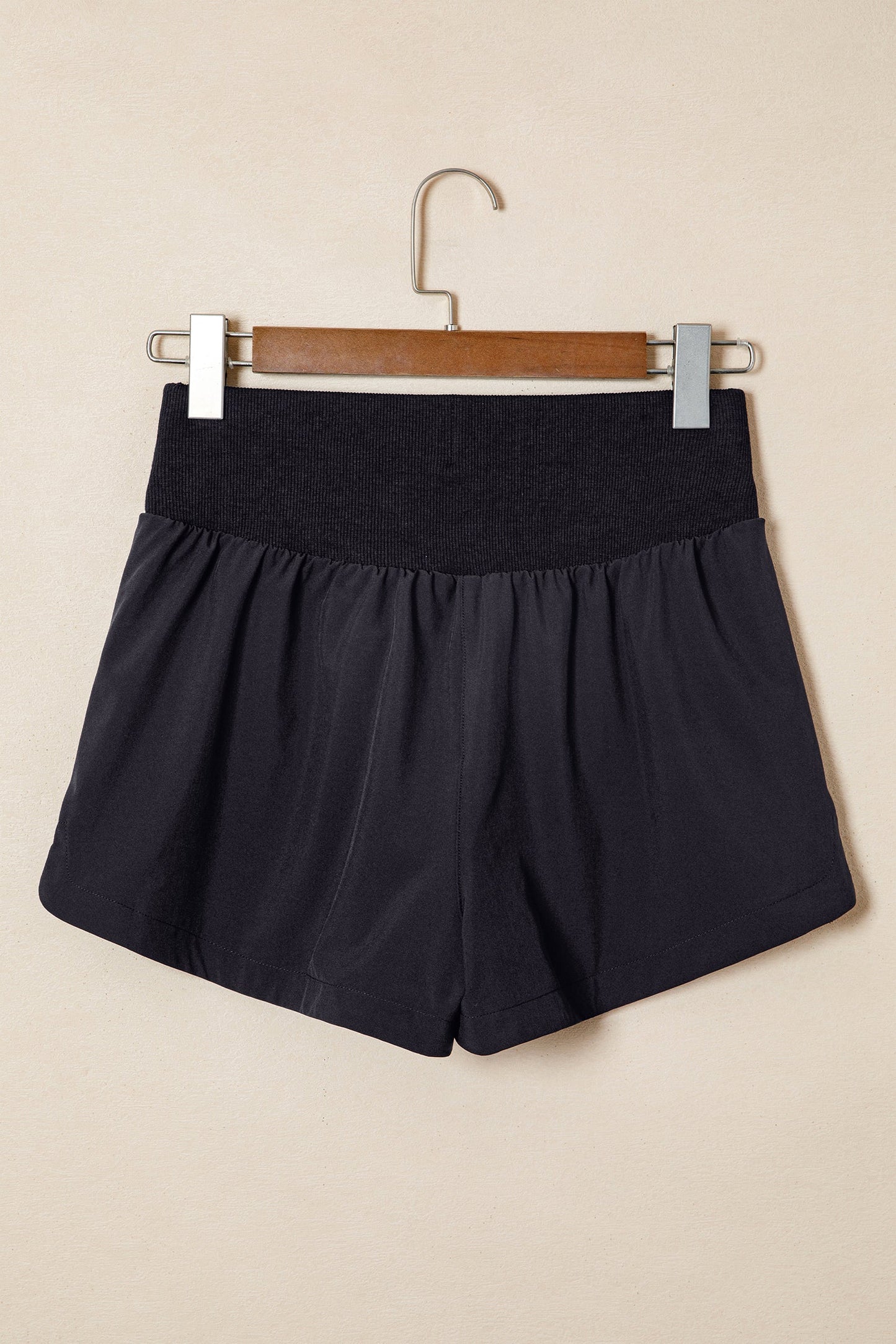 Hazel Blues® | White Solid Color Ribbed Patchwork High Waist Athletic Shorts