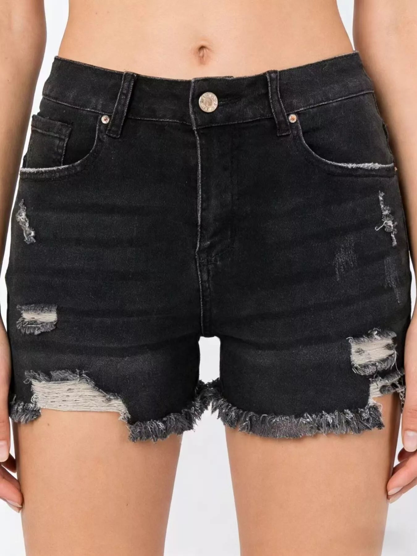 Hazel Blues® | Distressed Frayed Hem Denim Shorts