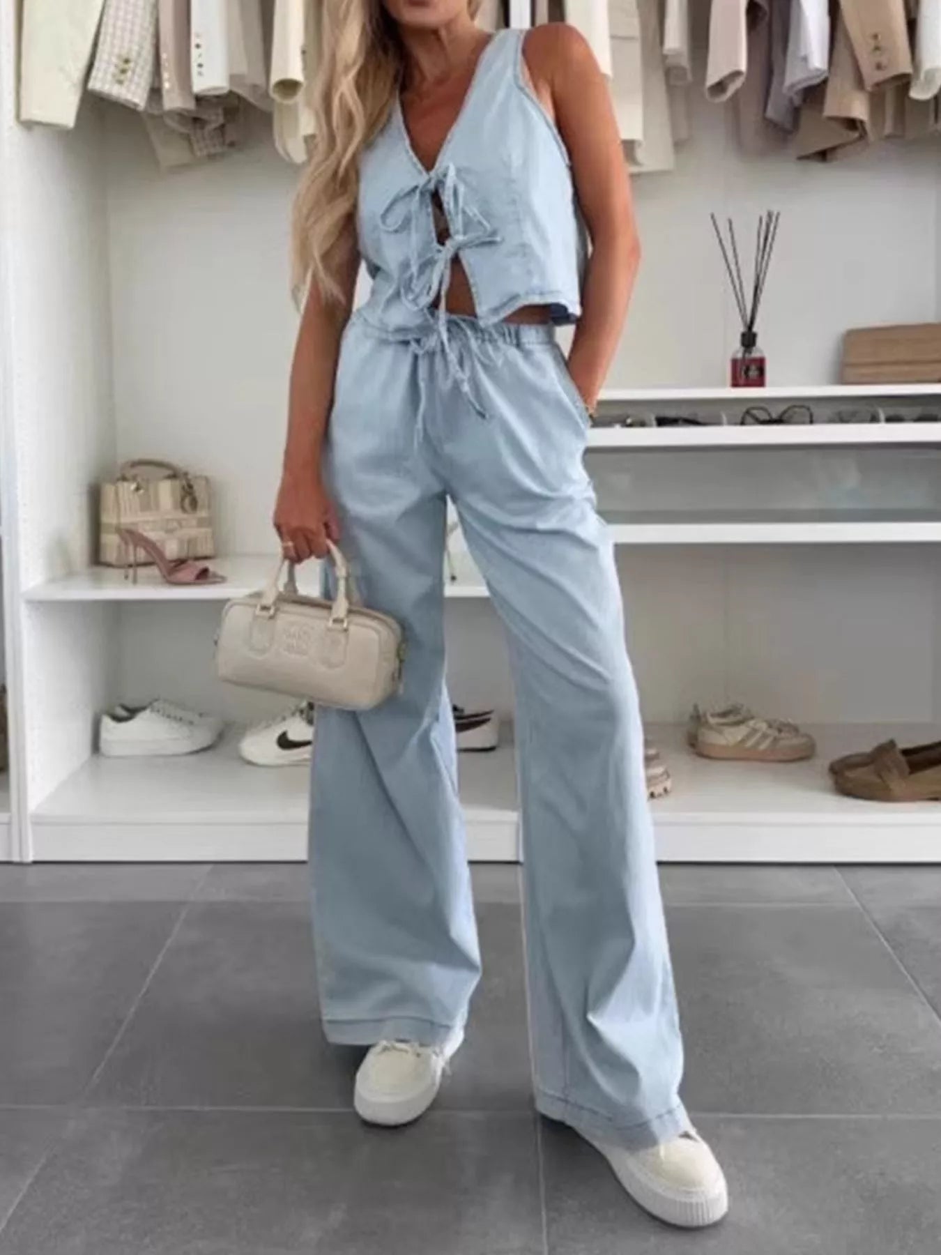 Hazel Blues® | Tie Front Vest and Jeans Denim Set