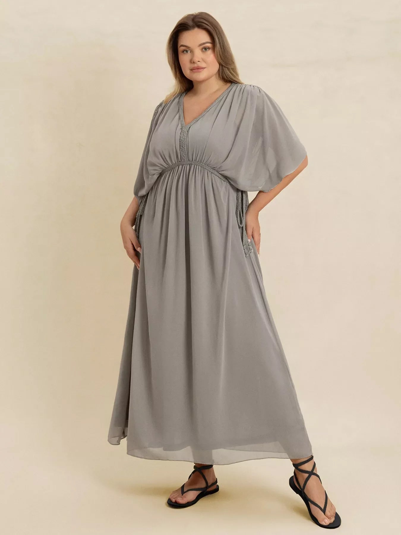 Hazel Blues® | V-Neck Flutter Sleeve Dress