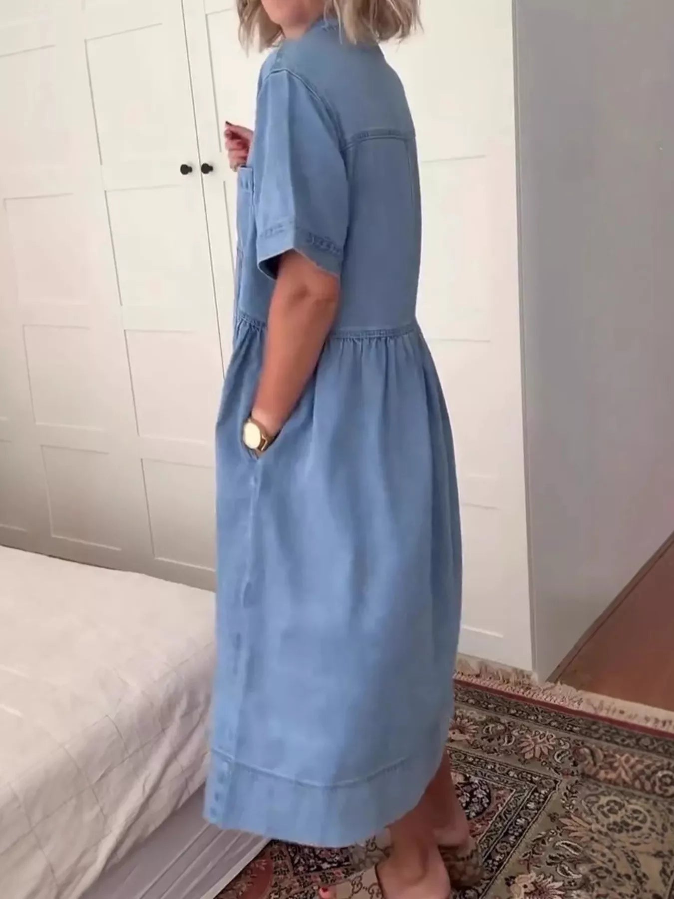 Hazel Blues® | Button Front Denim Midi Dress