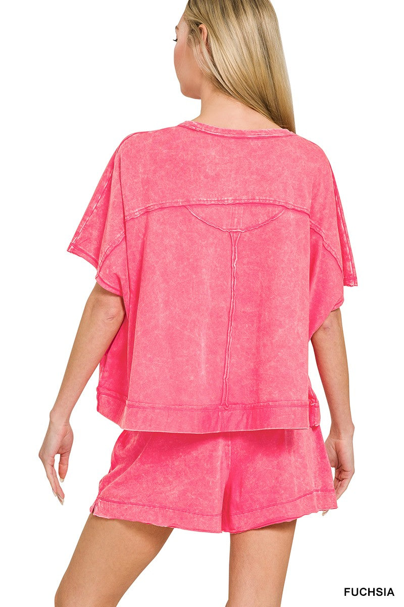 Hazel Blues® | Zenana Acid Washed Oversized Top & Shorts Set