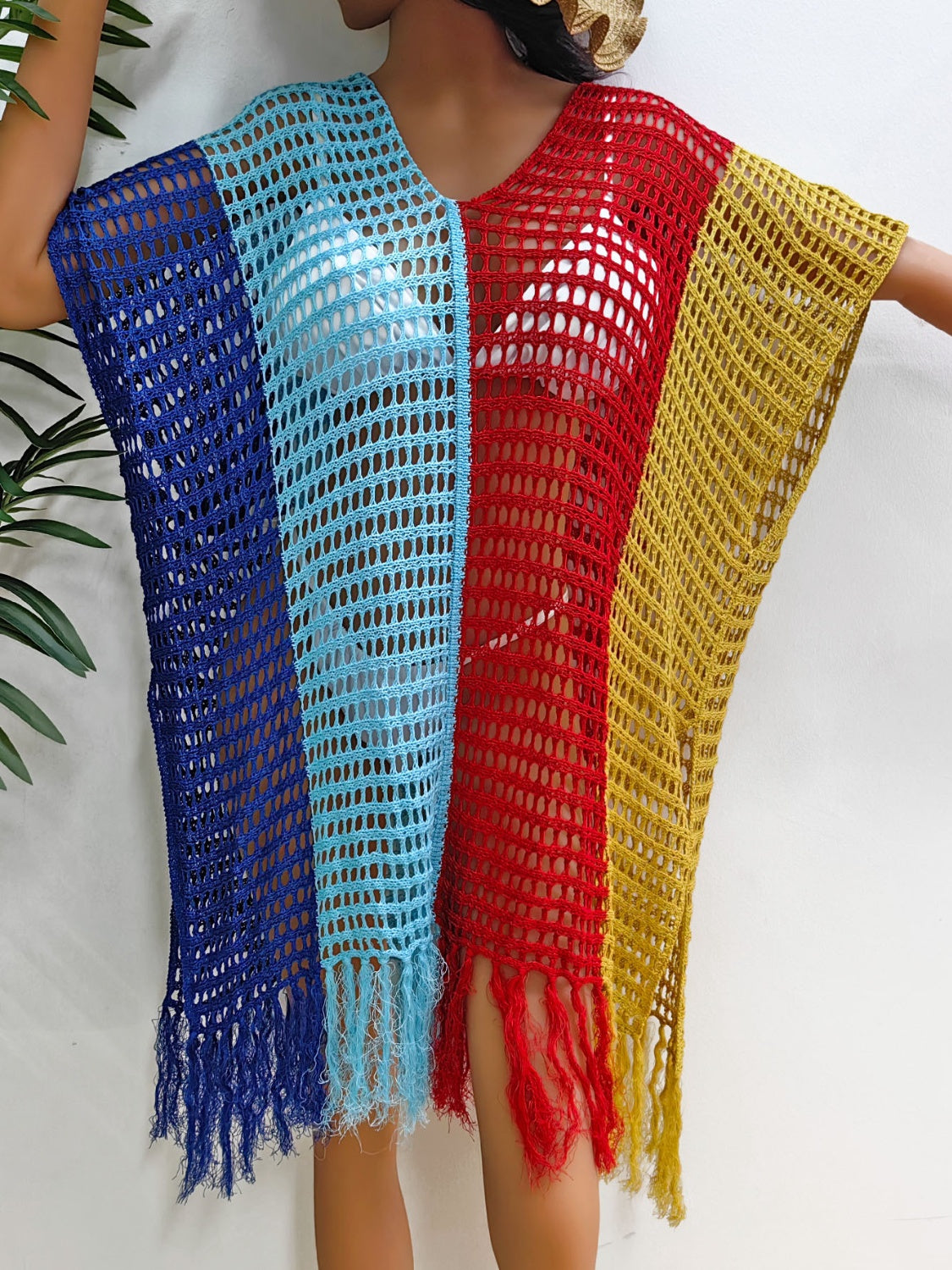 Hazel Blues® | Fringe Color Block Scoop Neck Cover Up