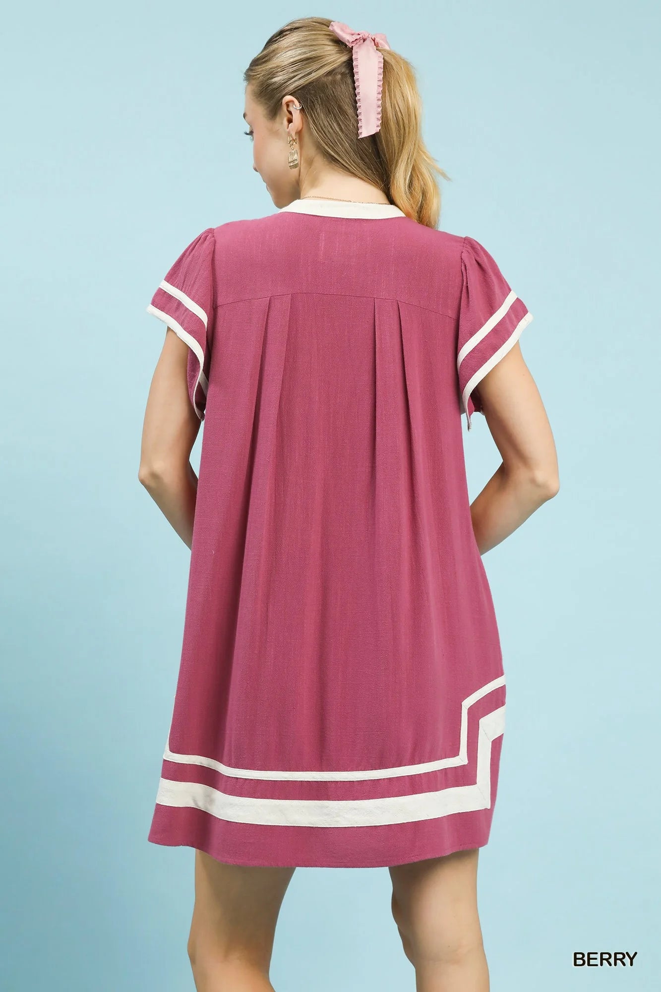 Hazel Blues® | Umgee Linen Contrast Trim Short Sleeve Dress