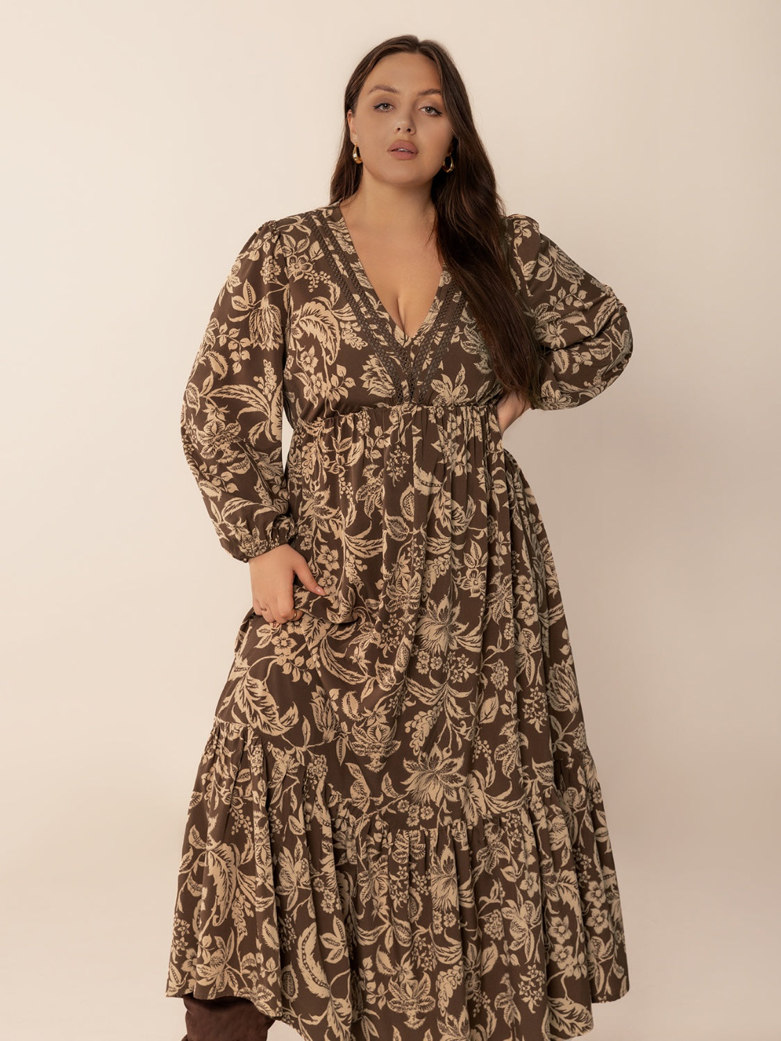 Hazel Blues® | Printed V-Neck Balloon Sleeve Maxi Dress