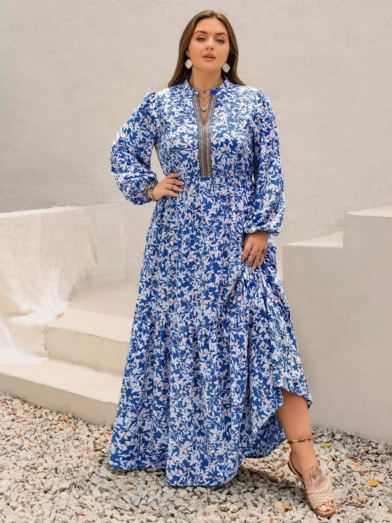 Hazel Blues® | Floral Print Bohemian Maxi Dress