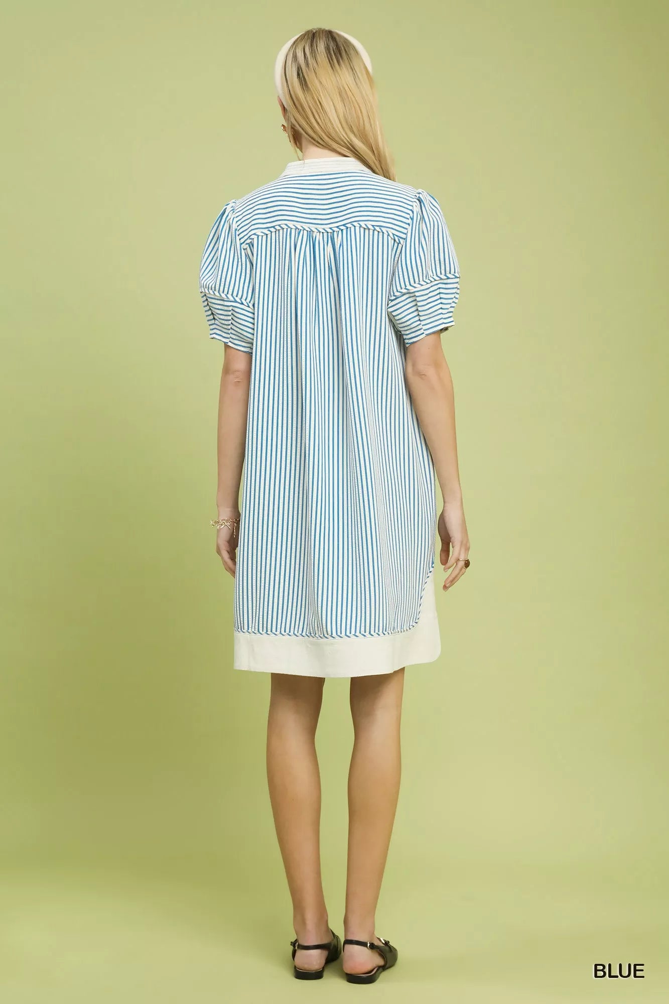 Hazel Blues® | Umgee Pinstripe Shift Dress with Contrast Trim