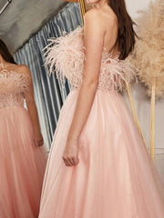 Feather Sequin Panel Mesh Dress