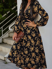 Vintage Print Long Sleeve Dress
