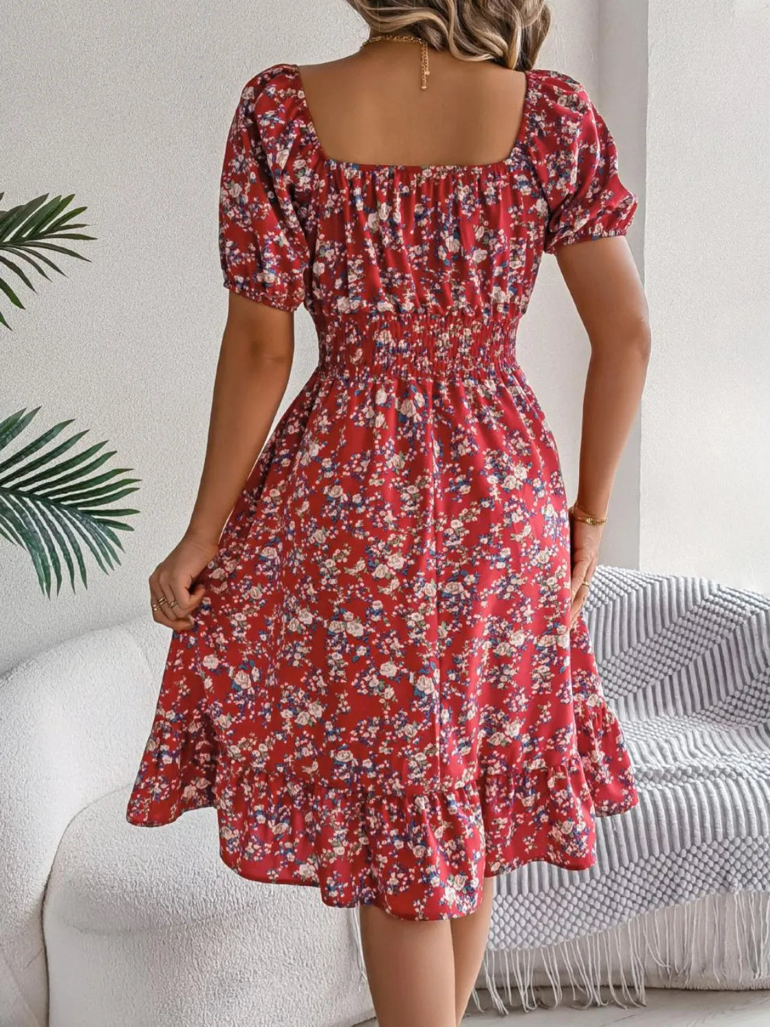 Hazel Blues® |  Ruffled Hem Floral Puff Sleeve Dress