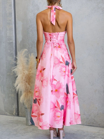 Hazel Blues® |  Floral Print Halter Neck Maxi Dress