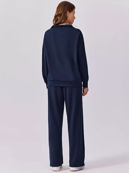 Hazel Blues® |  Relaxed Fit Quarter-Zip Top and Pants Set