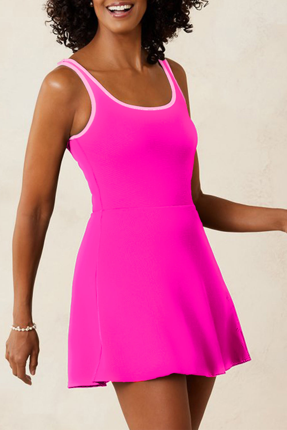 Hazel Blues® | Rose Red Contrast Trim Neckline Active Shorts Attached One Piece Swim Dress
