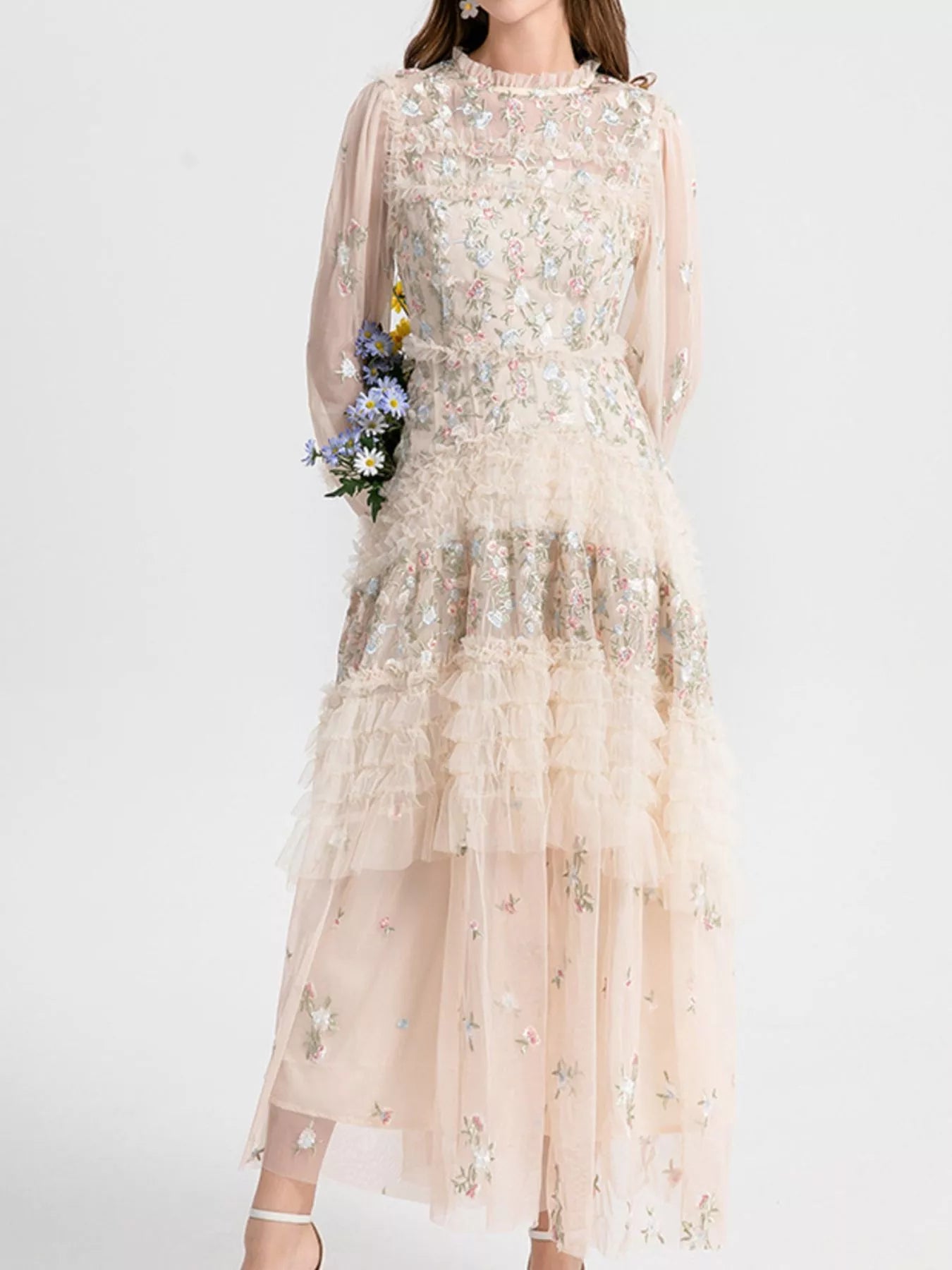 Hazel Blues® |  Floral Tulle Layered Maxi Dress