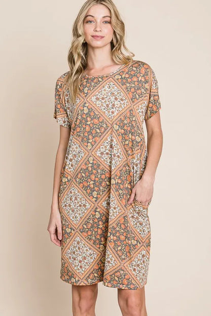 Hazel Blues® |  BOMBOM Multicolored Leaves Jacquard Dress