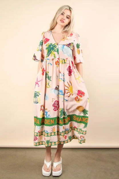 Hazel Blues® |  VERY J Button Down Printed Midi Dress