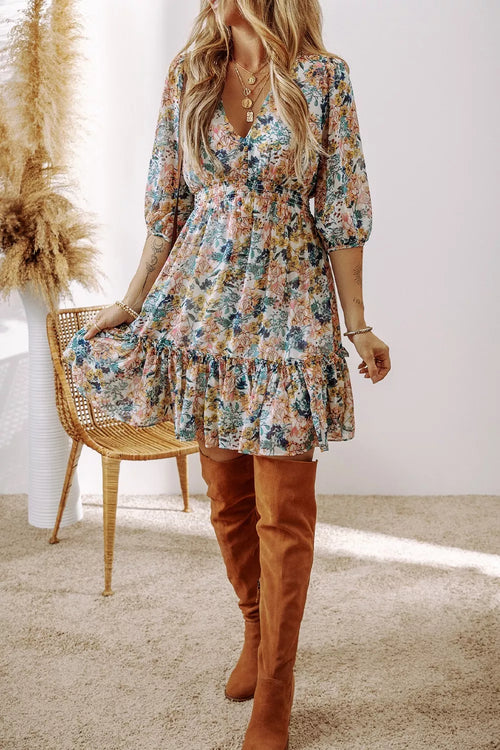 Hazel Blues® |  Floral Print Ruffle Hem Mini Dress
