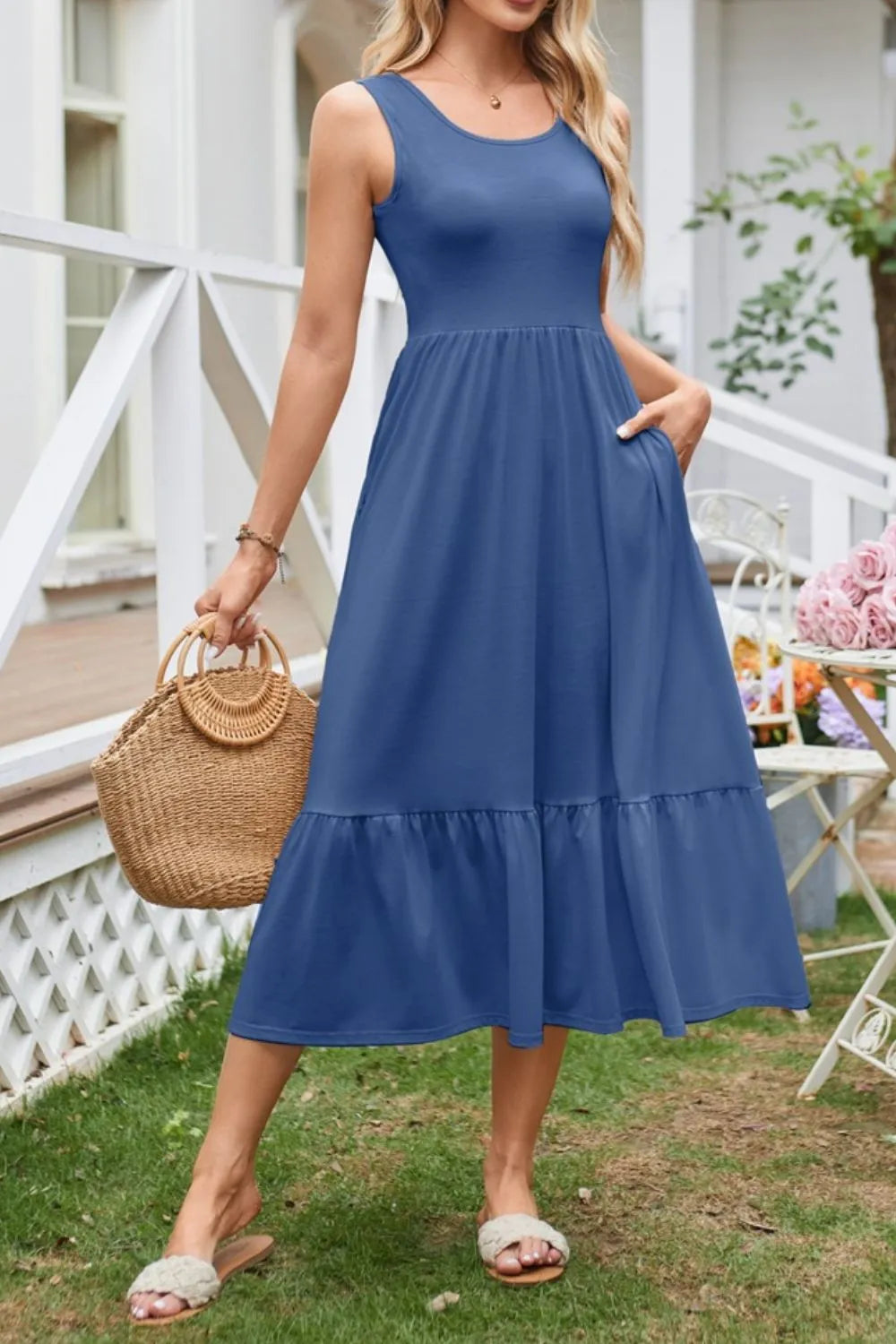 Hazel Blues® |  Round Neck Wide Strap Tank Dress