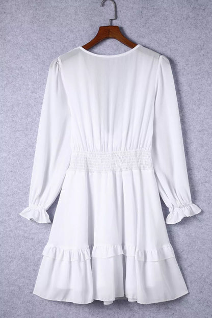 Hazel Blues® |  Elegant Tie-Front Ruffle Mini Dress with Smocked Wiast