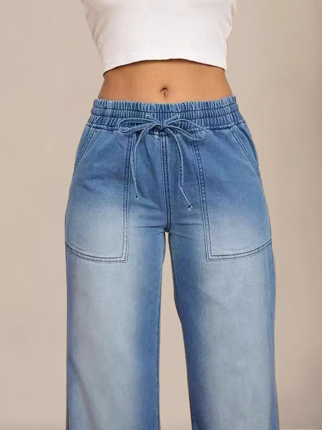 Hazel Blues® |  Drawstring Waist Wide Leg Jeans