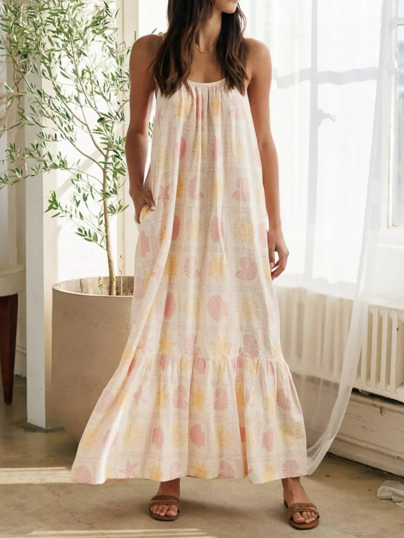 Hazel Blues® |  Printed Maxi Lounge Dress with Ruffled Hem