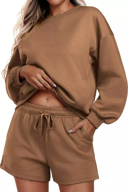 Hazel Blues® |  Round Neck Sweatshirt and Shorts Set