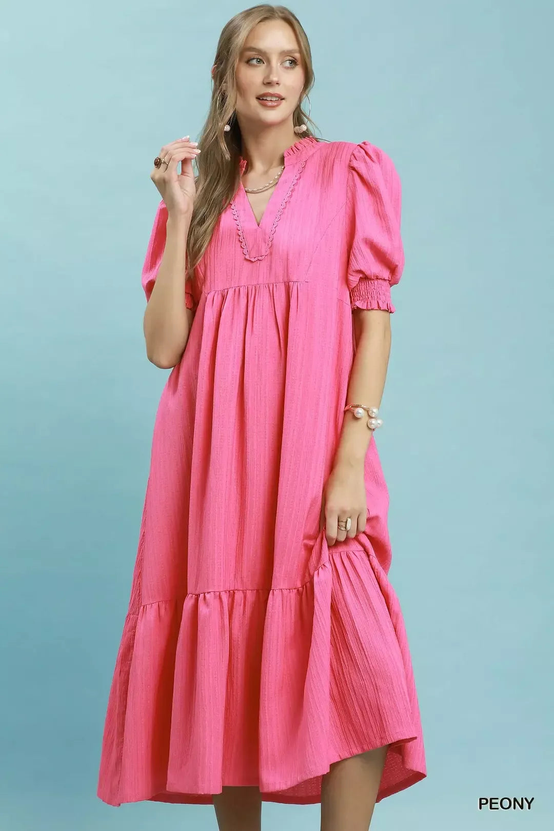 Hazel Blues® |  Umgee Textured Puff Sleeve Midi Dress