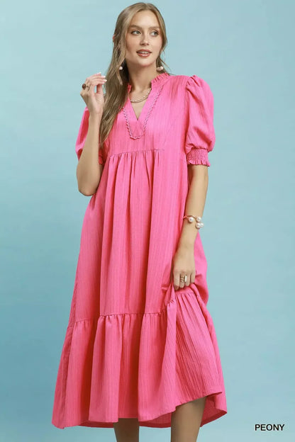 Hazel Blues® |  Umgee Textured Puff Sleeve Midi Dress