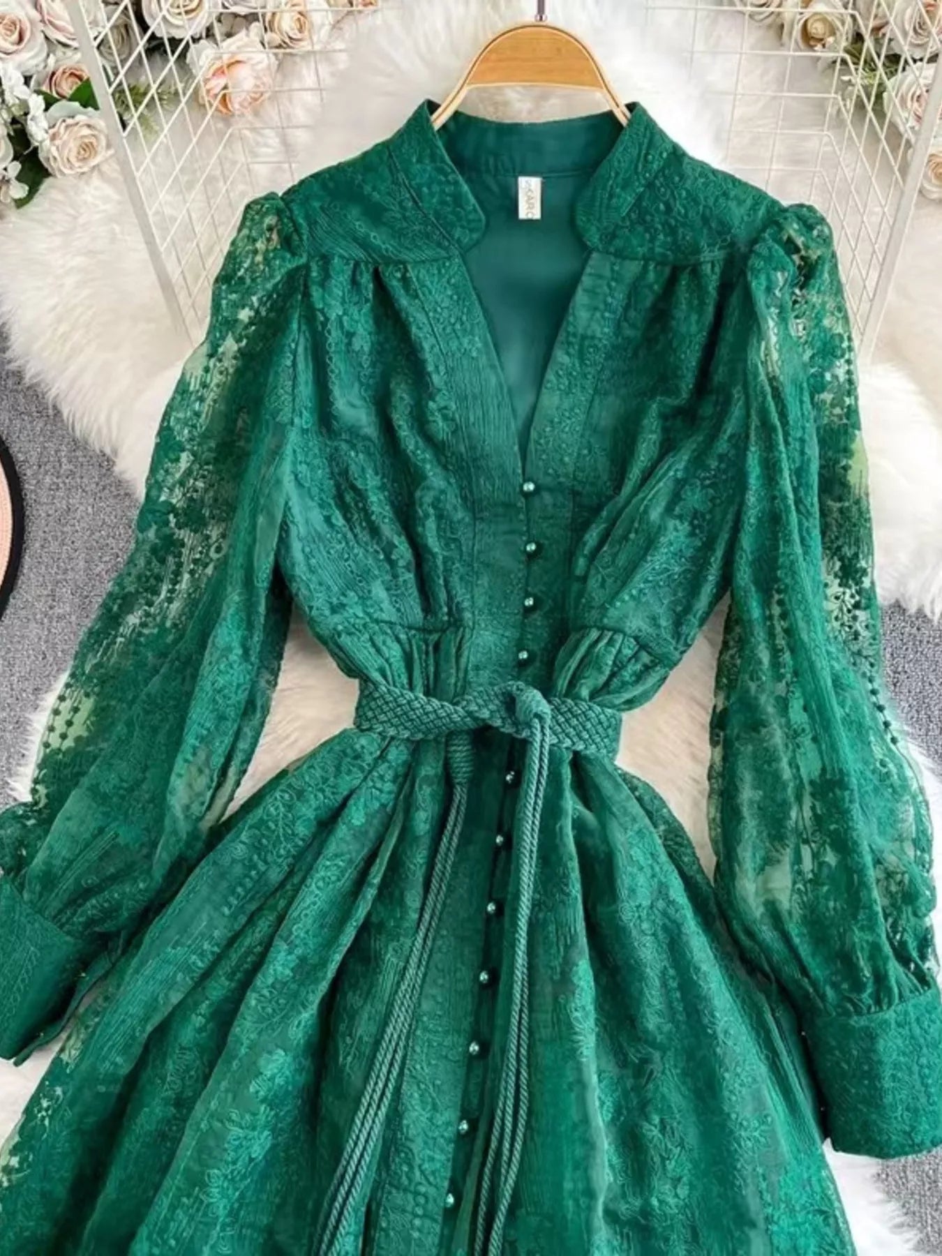Hazel Blues® |  Lace Tie Waist Long Sleeve Dress
