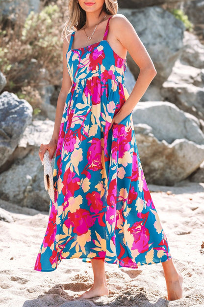 Hazel Blues® |  Floral Square Neck Cami Dress with Pockets