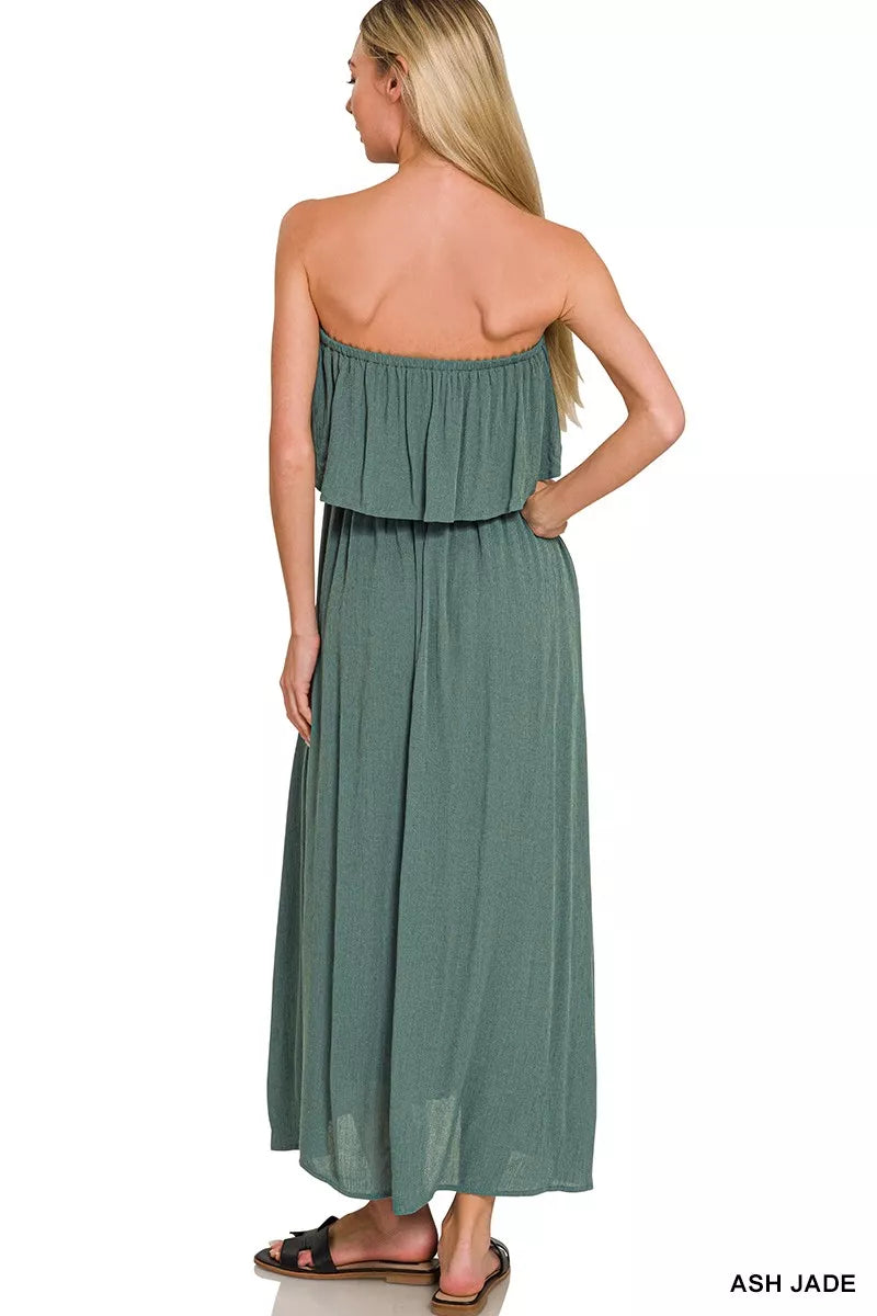 Hazel Blues® |  Zenana Woven Crinkle Strapless Maxi Dress