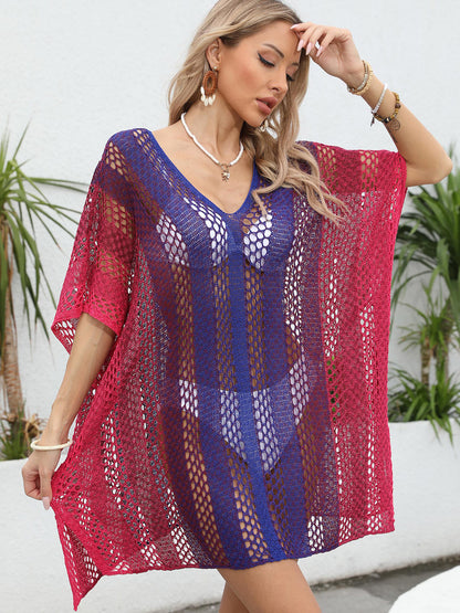 Hazel Blues® | Openwork Contrast V-Neck Cover-Up