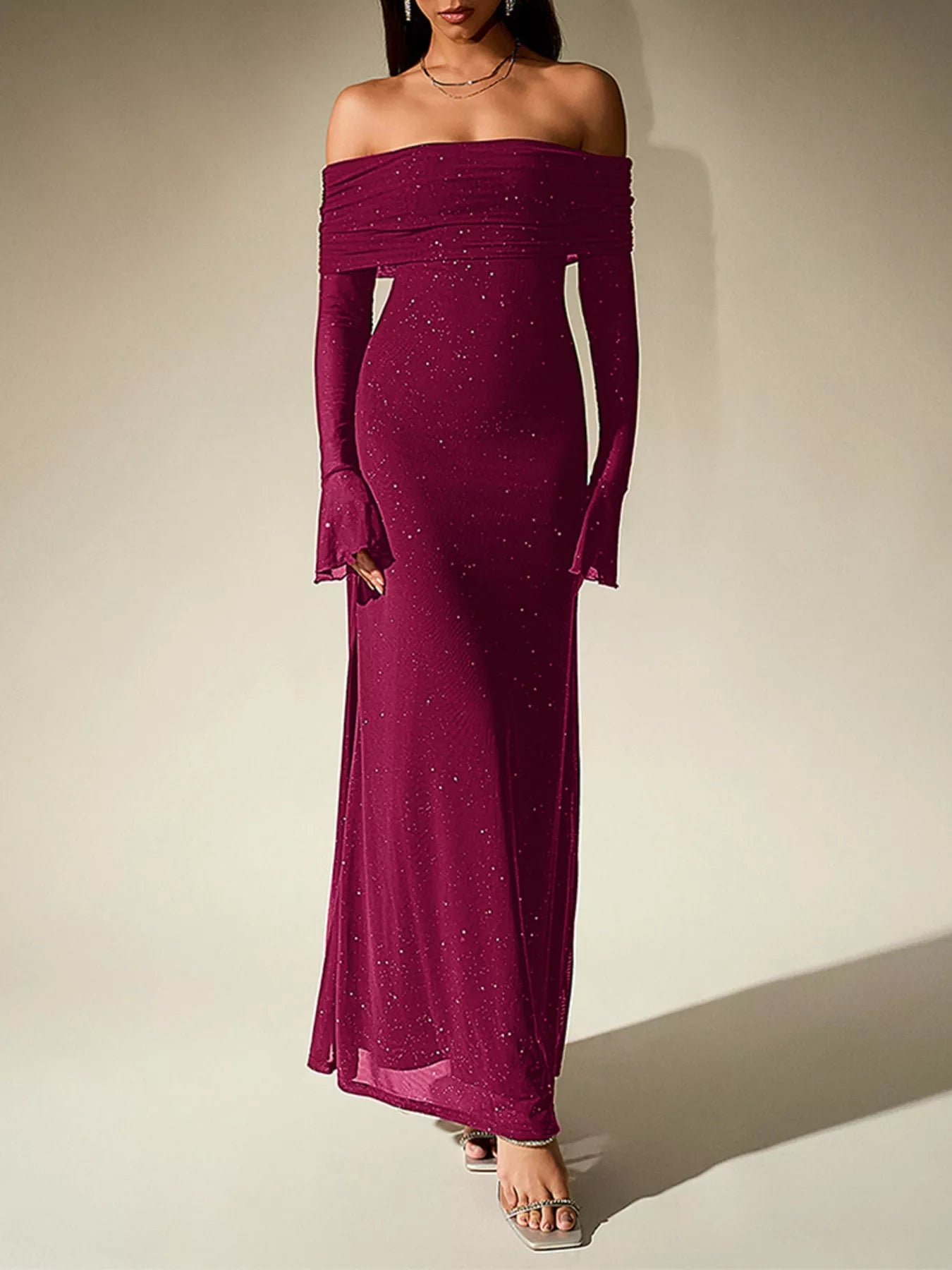 Hazel Blues® |  Glitter Off-Shoulder Maxi Dress