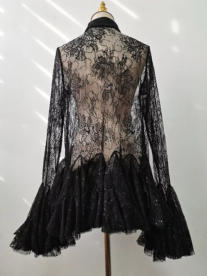 Hazel Blues® |  Ruffled Hem Lace Long Sleeve Dress