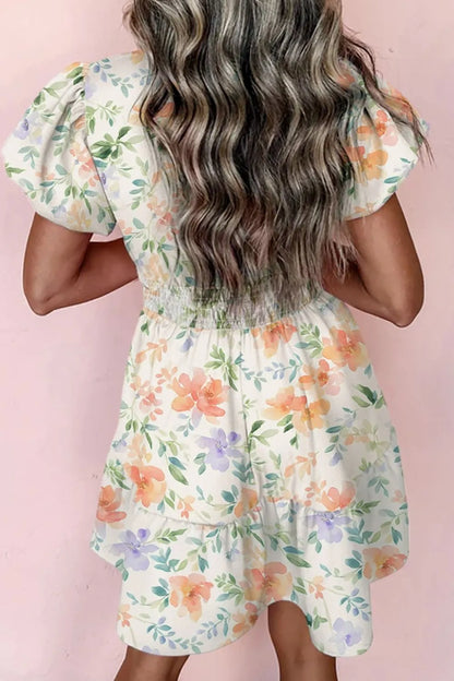 Hazel Blues® |  Frill Notched Puff Sleeve Dress