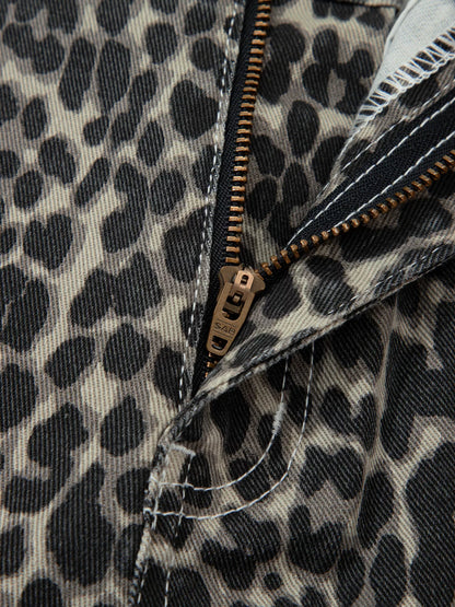 Hazel Blues® |  Leopard Print High Waist Barrel Jeans