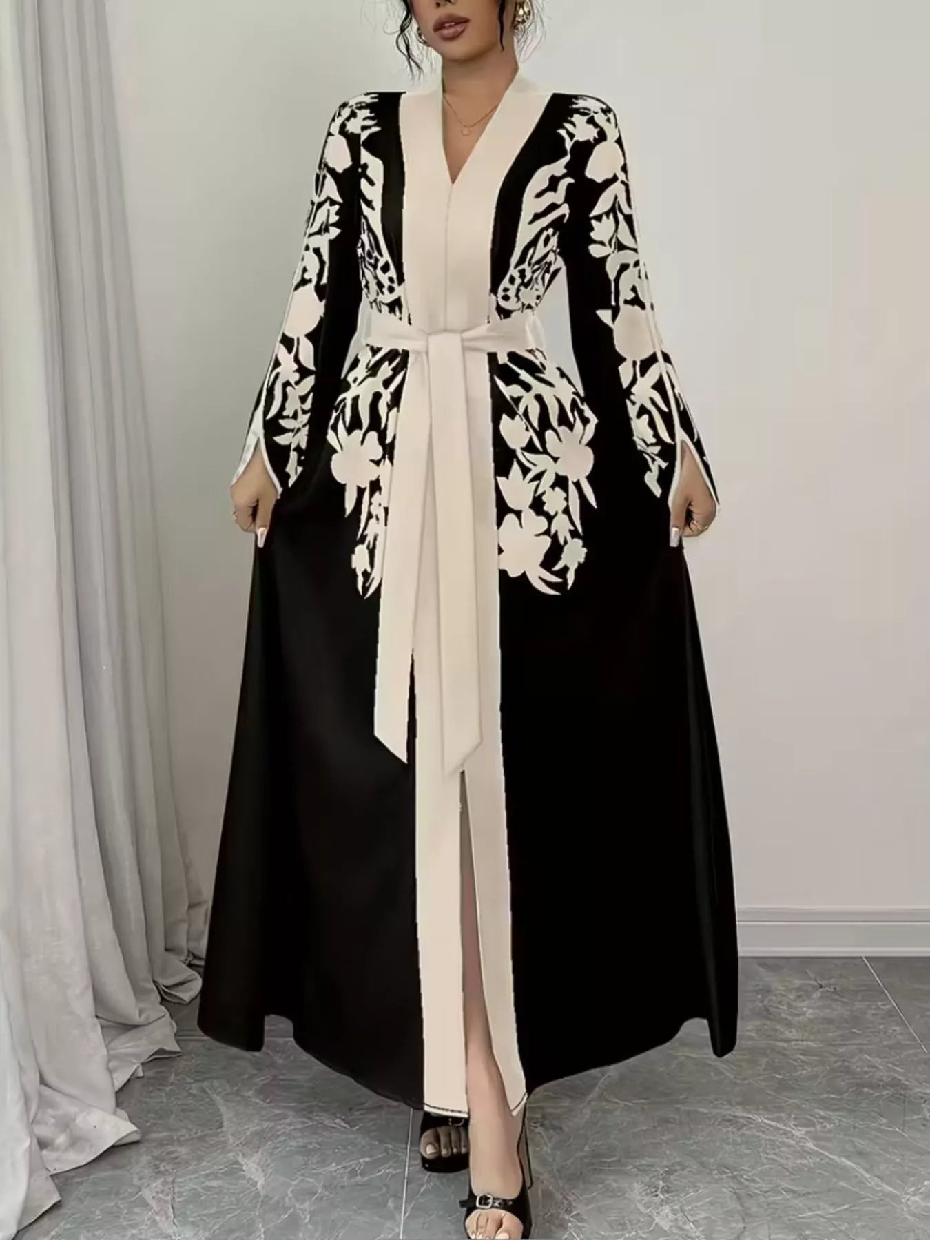 Hazel Blues® |  Printed Tie Waist Maxi Dress