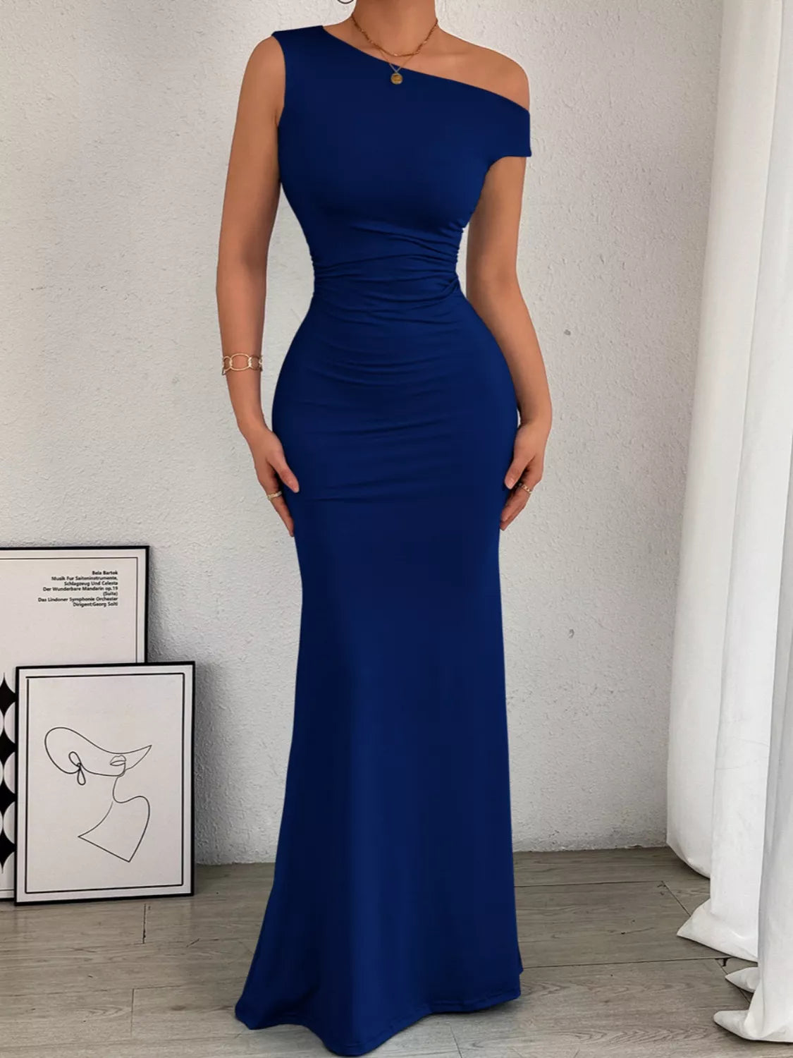 Hazel Blues® |  One-Shoulder Ruched Bodycon Maxi Dress