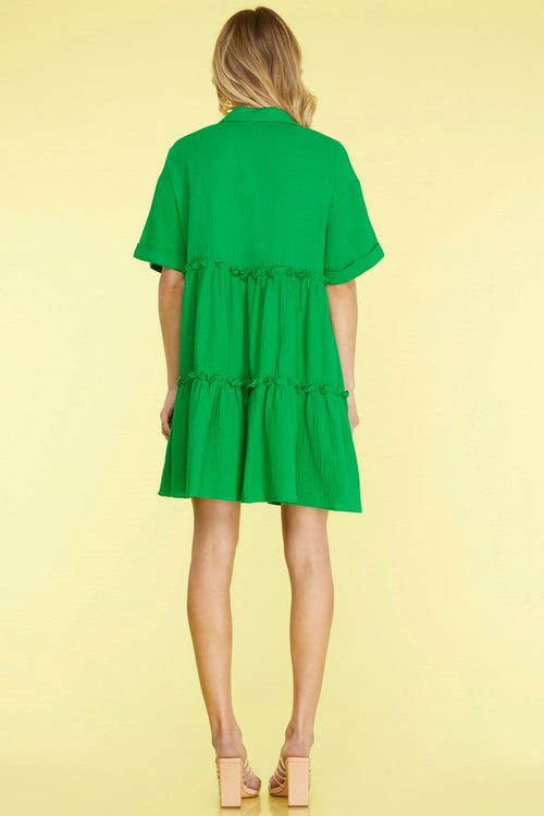 Hazel Blues® | She + Sky Button Front Frill Tiered Mini Dress