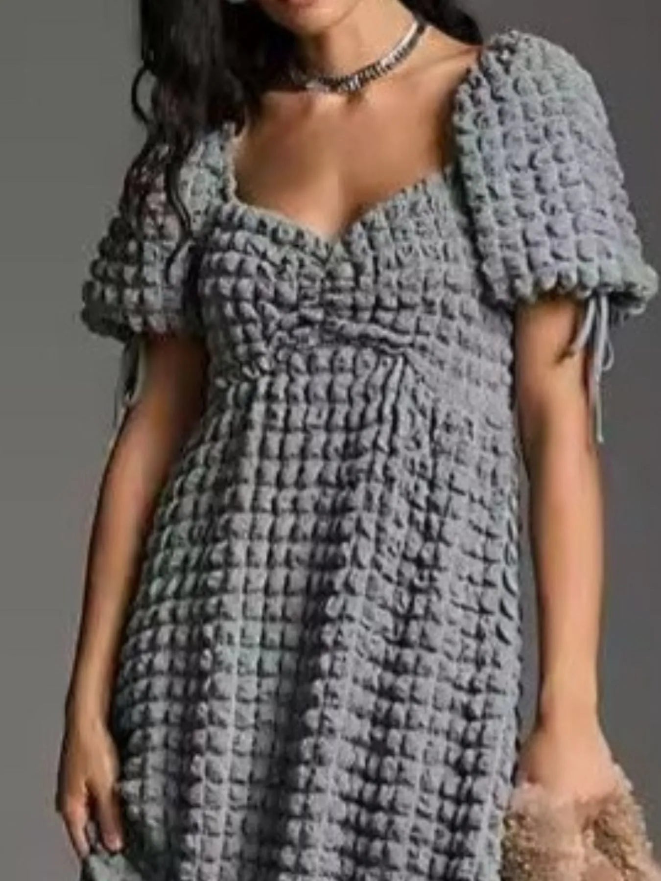 Hazel Blues® |  Textured Sweetheart Neck Short Sleeve Dress