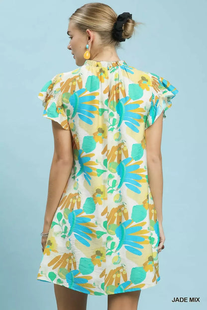Hazel Blues® |  Umgee Ruffled Botanical Print Mini Dress