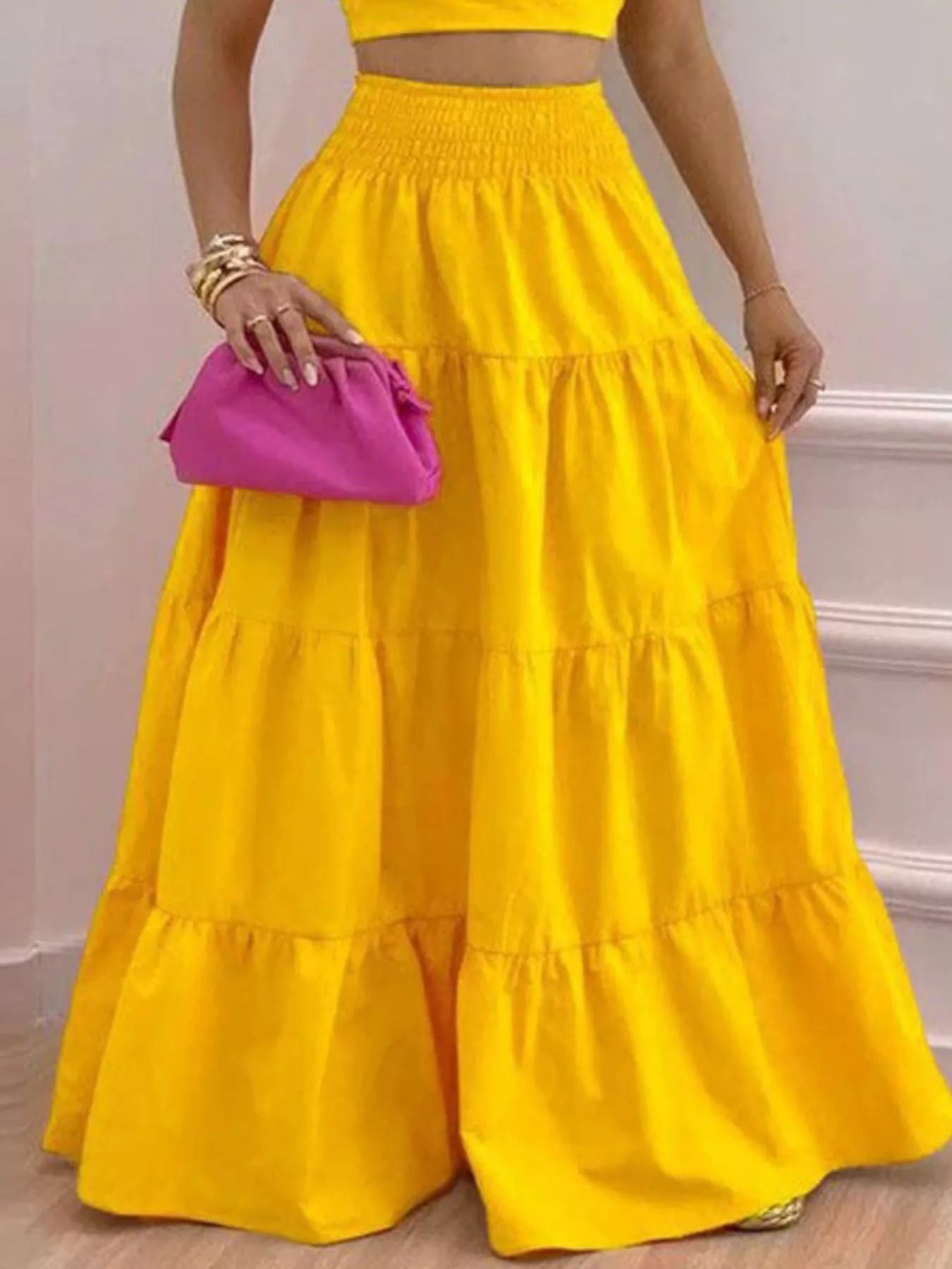 Hazel Blues® |  Crop Top and Tiered Maxi Skirt Set